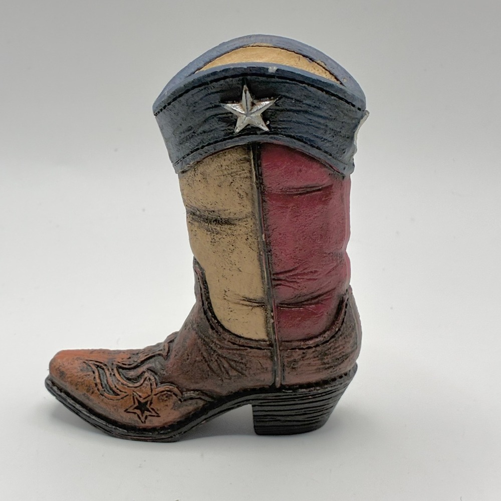 Cowboy Boot Figurine 3.5in Brown Red White Blue Patriotic Resin Star